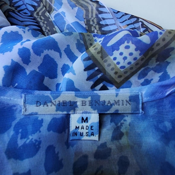 Daniel Benjamin Womens Sheer Tunic Top Smocked Beaded Boho Lightweight Blue Sz M - Picture 6 of 10